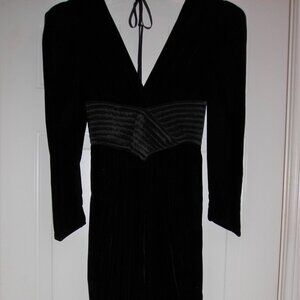 WAYNE CLARK (Canadian designer) black velvet long evening GOWN, U.S. Size 6